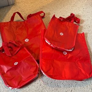 Lululemon Original Red Tote Bags Set of 4 - 2 Large, 2 Small